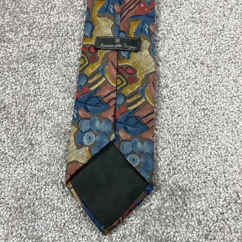 Ermenegildo Zegna Tie Silk Floral Multicolor Artsy Made in Italy Vintage‎
